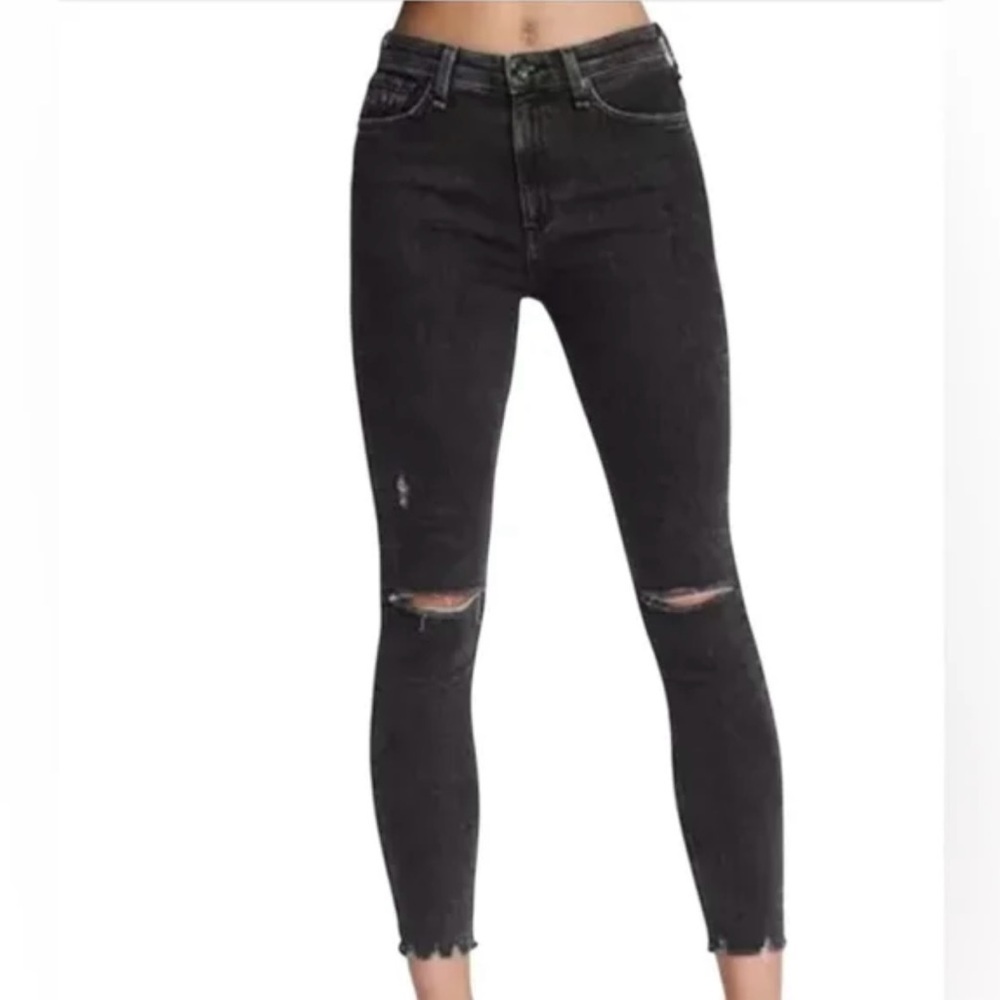 Rag & Bone Nina High-Rise Ankle Skinny Jeans - Washed Black, Size 28